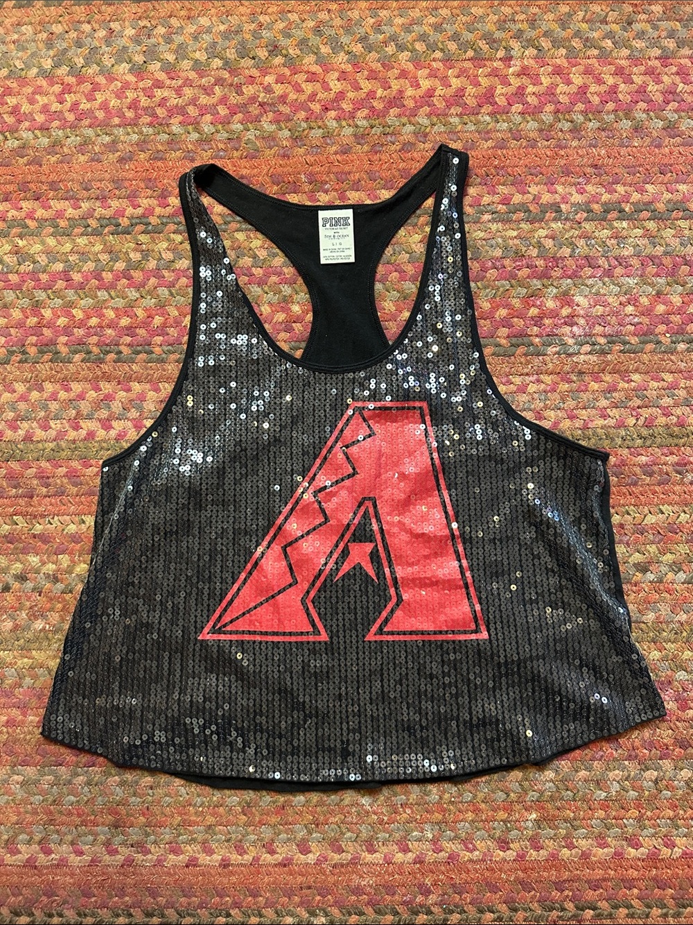 PINK Victoria's Secret AZ DIAMONDBACKS Black Sequin Racerback Tank